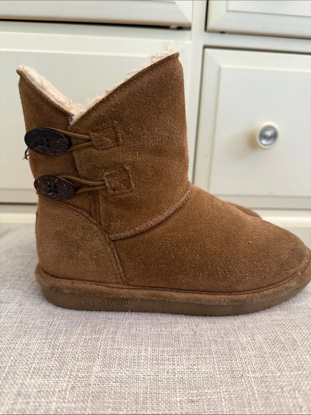 BearPaw Kids Brown Suede Button Short Boots